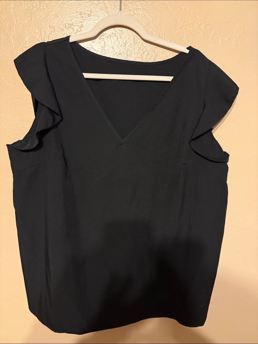 SHEIN Black V-Neck Cold Shoulder Flutter Sleeve Top